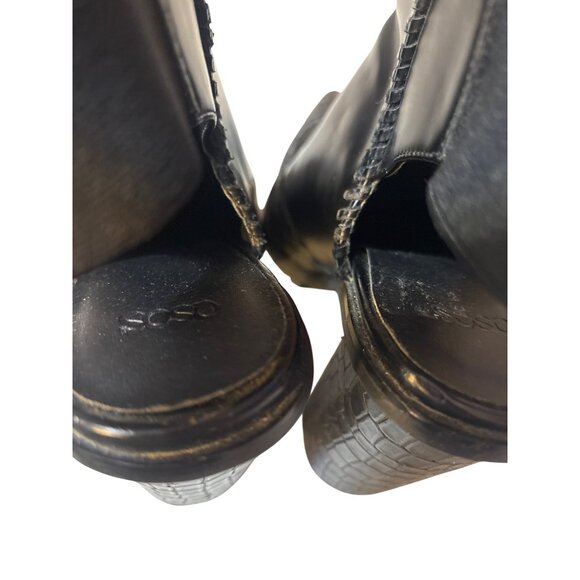 Asos 6 Black Faux Leather Croc Embossed Block Heeled Ankle Boots With Elastic St - Picture 5 of 8